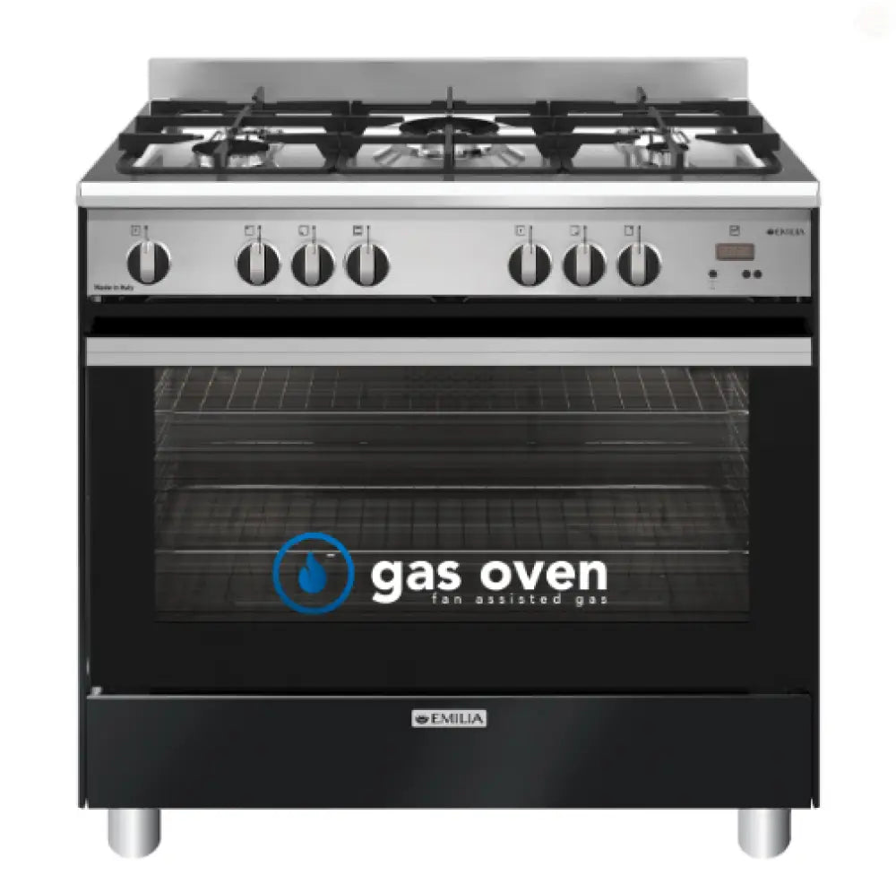 Emilia EM965GGMB 90cm Freestanding Fan Assisted Gas Cooker – Matt Black - Freestanding Oven