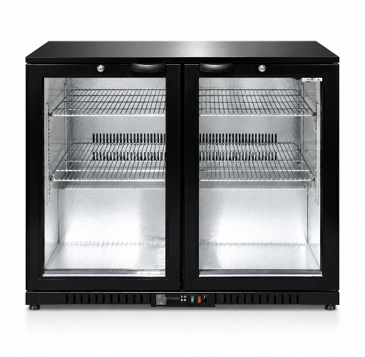 Eurotag EU-208HC2 208L Commercial 2 Door Glass Display Bar Fridge – Black