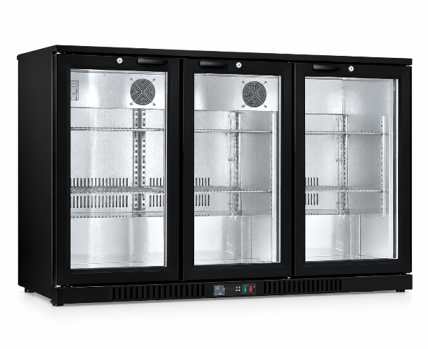 Eurotag EU-328HC3 328L Commercial 3 Door Glass Display Bar Fridge – Black