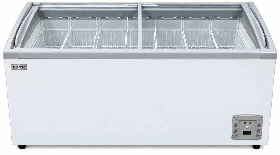 Eurotag EU-620GL 620L Commercial Glass Top Chest Freezer – White