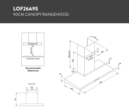 Technika LOF26A9S 90cm Canopy Rangehood – Stainless Steel