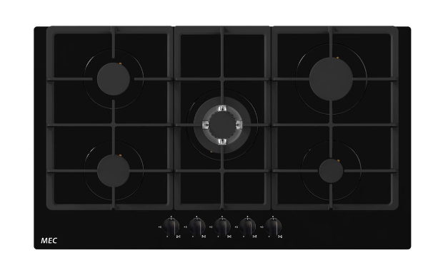 Mec MGH90B 90cm Black Glass Built-In Gas Hobs Cooktops