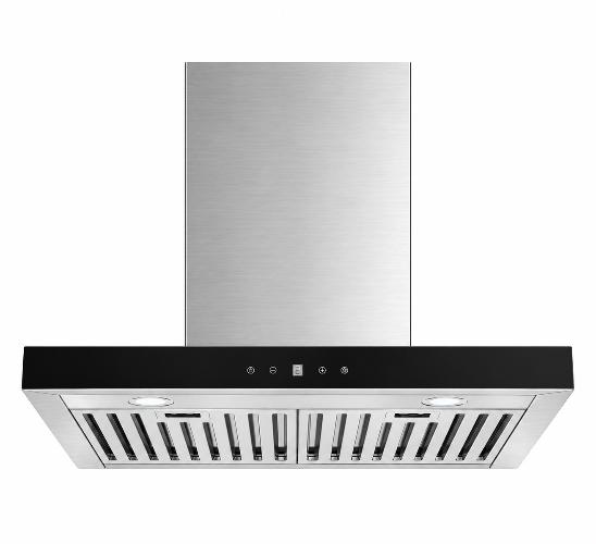 Euromaid RFT6 60cm Deluxe Flat Canopy Rangehood – Stainless Steel & Black Glass
