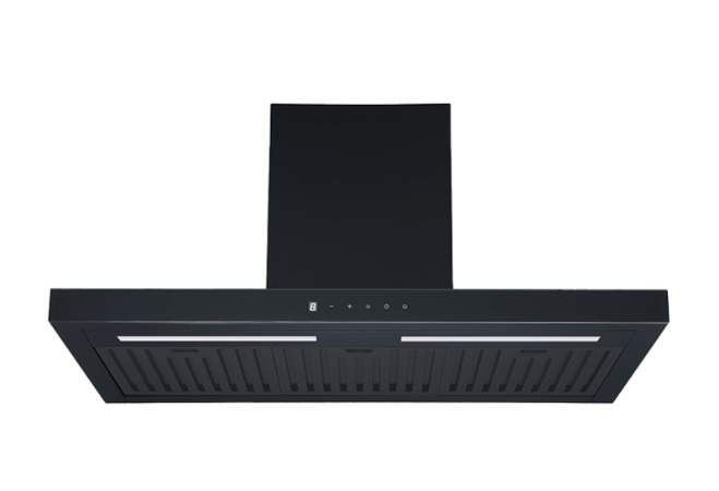 Euromaid RFT9MB Deluxe Flat Canopy Rangehood – Matte Black & Black Glass