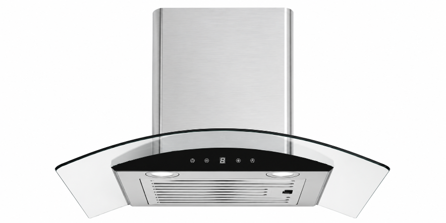 Euromaid RGT6 60cm Curved Glass Canopy Rangehood – Stainless Steel & Black Glass