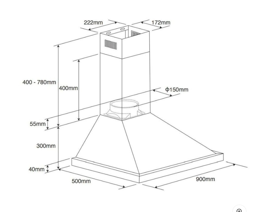 Viali V3FC90SS 900mm Canopy Rangehood in Stainless Steel Rangehoods