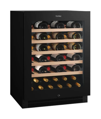 Vintec VWS820SCB-X Luxe 41 Bottle Single Zone Wine Cabinet – Borderless Black Glass