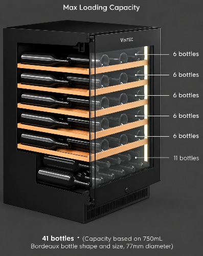 Vintec VWS820SCB-X Luxe 41 Bottle Single Zone Wine Cabinet – Borderless Black Glass
