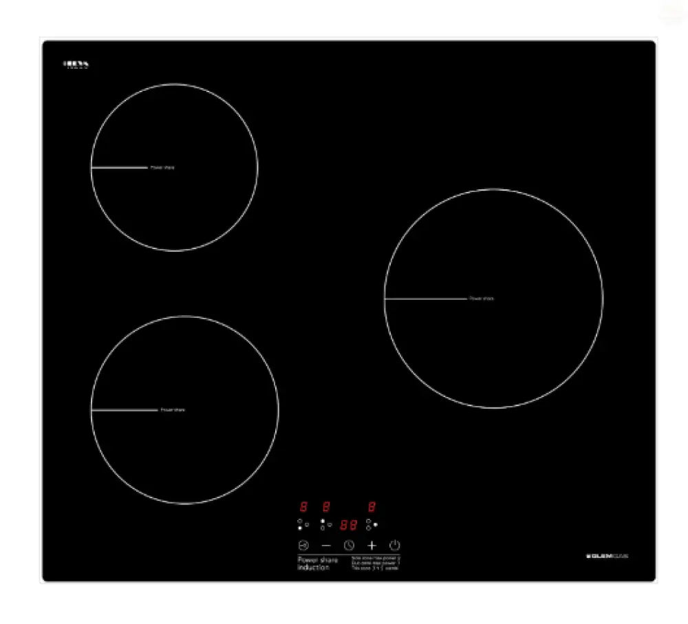 Glem Gas GLINDPS 60cm 3 Zone Power Share Induction Cooktop – Black - Cooktops