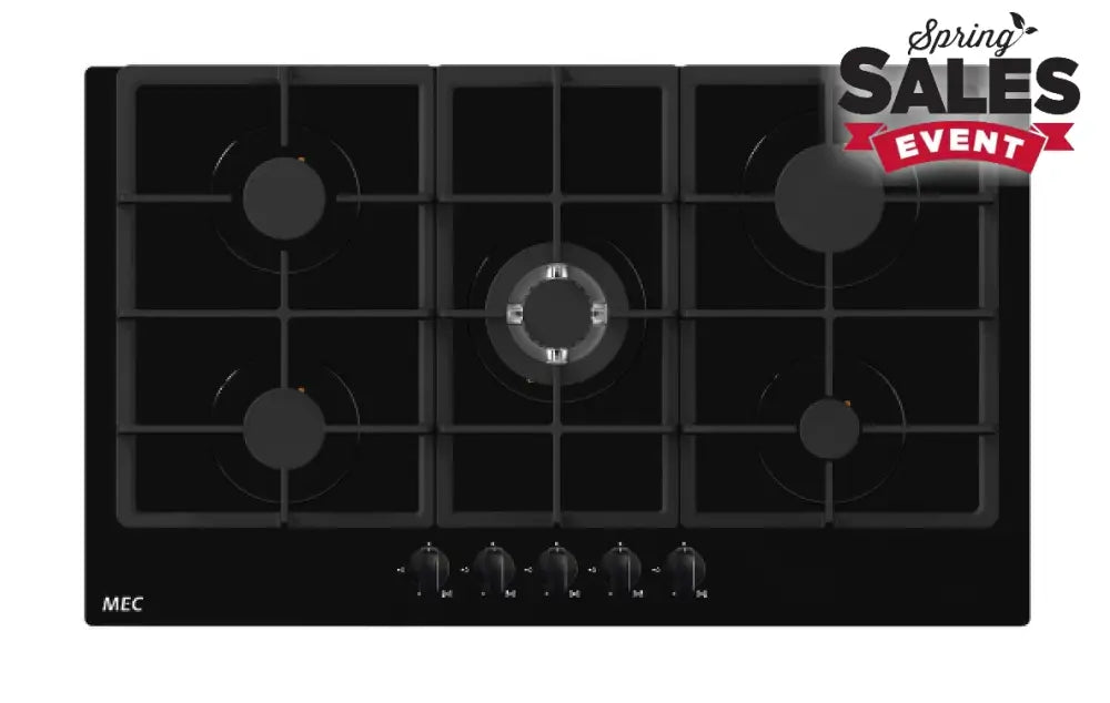 Mec MGH90B 90cm Black Glass Built-In Gas Hobs Cooktops